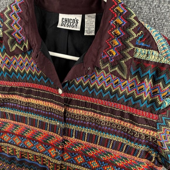 VTG Chicos Design Women Jacket Size 2 Boho Art Bohemian Colorful 90s Lightweight - Picture 2 of 14